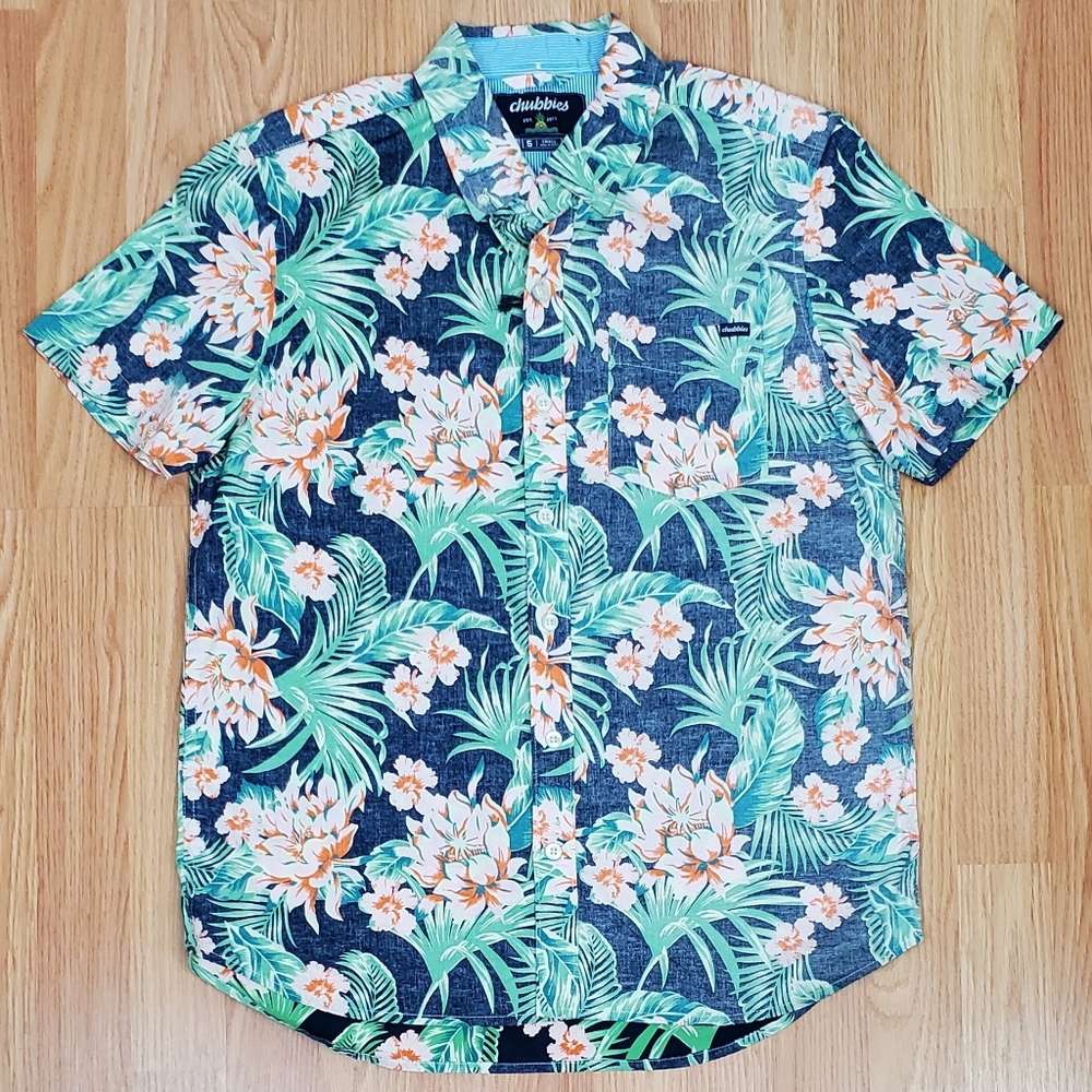 NWT Chubbies the resort wear friday button shirt tropical short sleeve navy